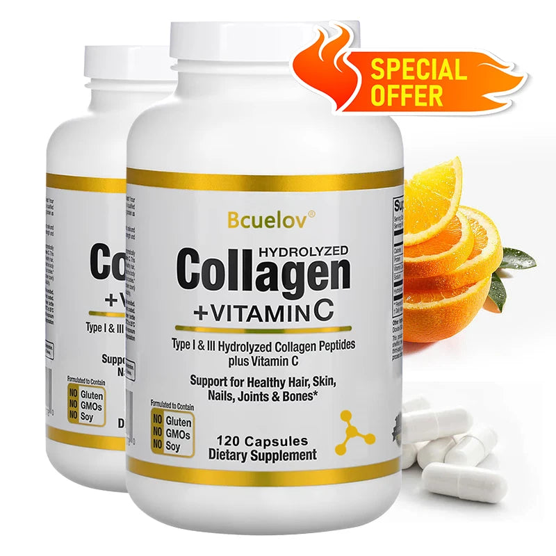 Hydrolyzed Collagen Capsules - Hair, Skin, and Nail Support Supplement, Promotes Joint and Bone Health, Types I and III Collagen