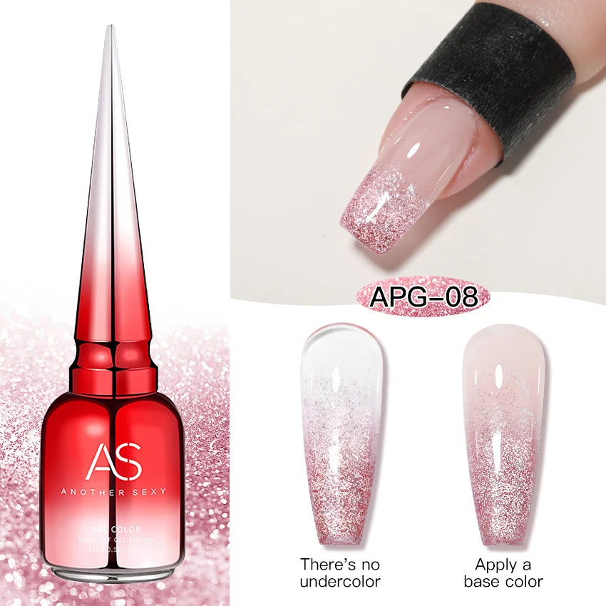 AS 15ml Sparkle Platinum Gel Nail Polish Shiny Pink Gold Silver Glitter Painting Gel Drawing Semi Permanent Tpo Free Varnish