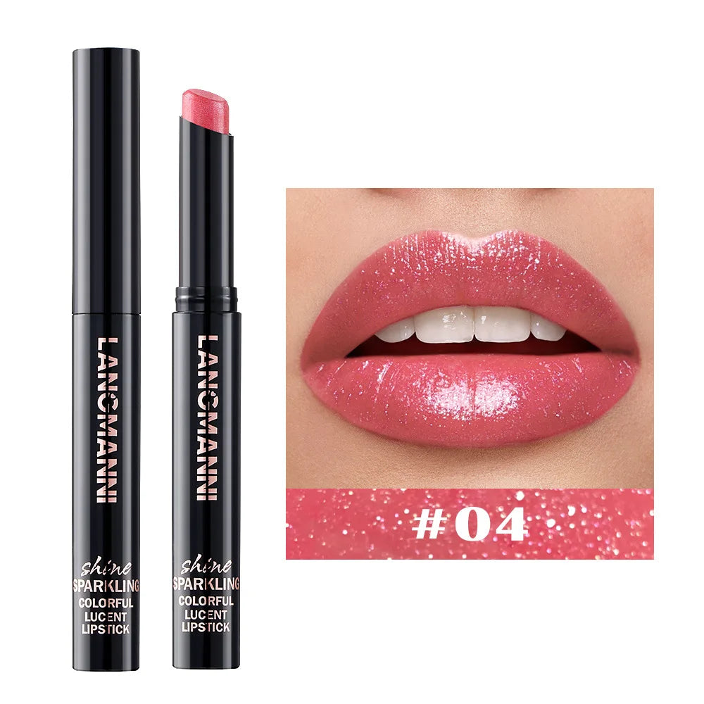 LANGMANNI 10 Colors Slant Mouth Pearlescent Swivel Slant Mouth Design Lipstick Single Pack Lipstick Lasting Color Lip Gloss