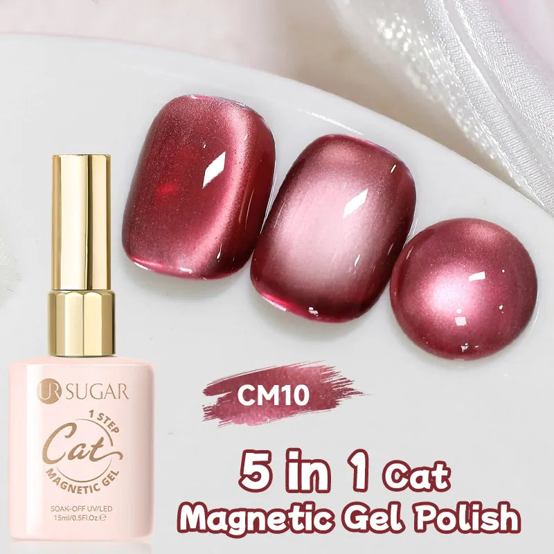 UR SUGAR 5-in-1 15ml Cat Magnetic Gel Polish 1-Step No Base No Top Coat Dry UV LED Nail Gel Long Lasting Easy Apply