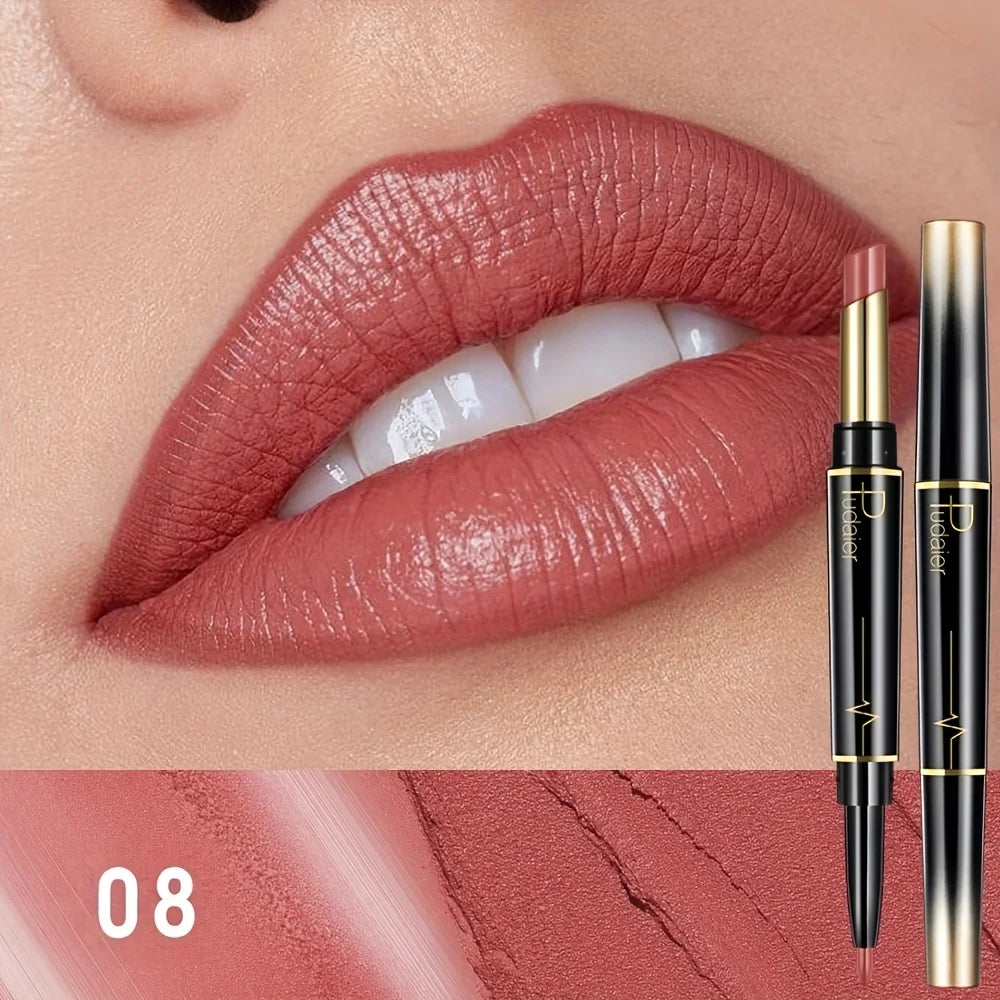 Double-Ended Lip Liner Lipstick Pencil Moisturizing Semi-Matte Formula for Precise Lines & Full Coverage Long-Lasting Hydration