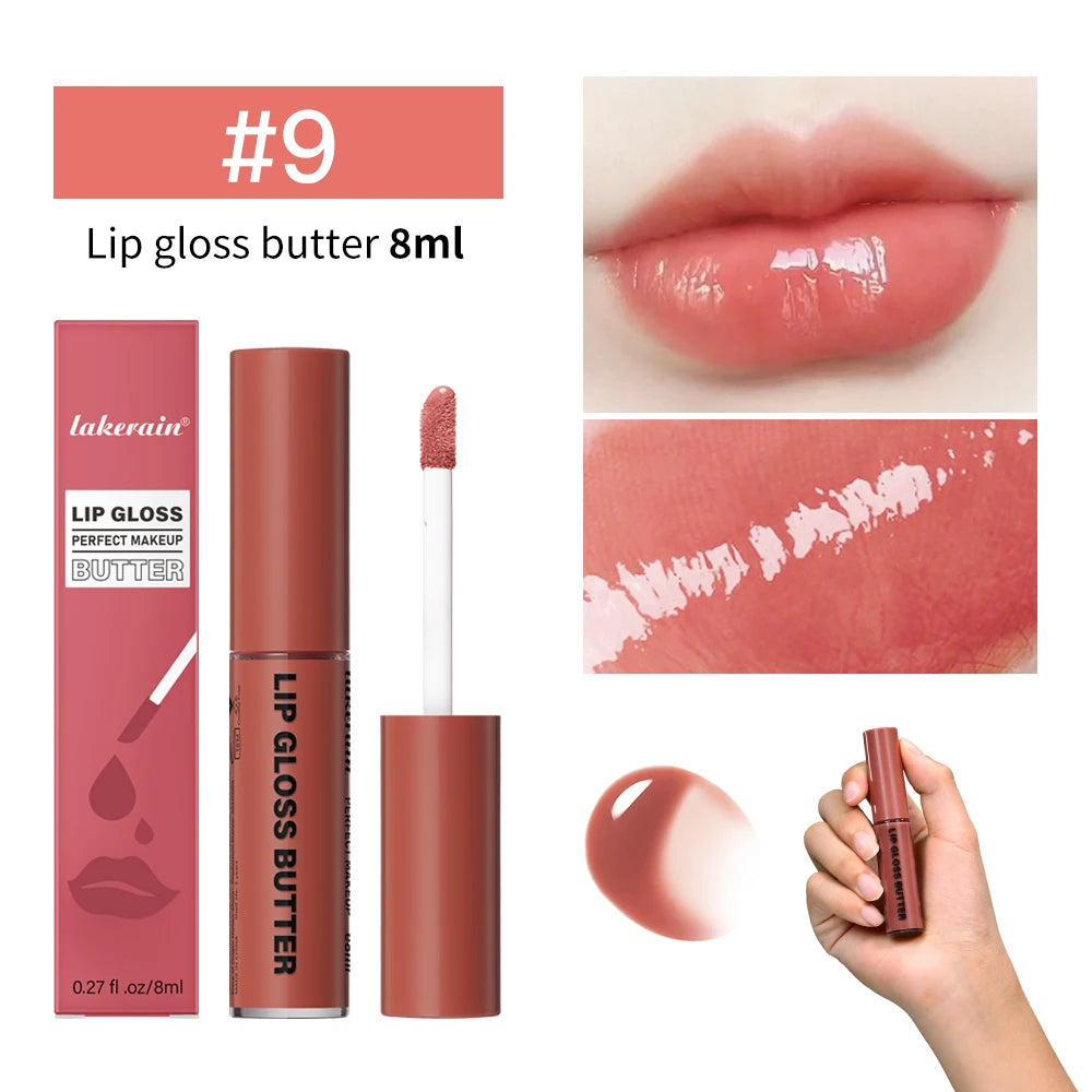 8ml Butter Non-stick Cup Gloss Lip Gloss Moisturizing Mirror Lip Gloss Lasting Color Lip glaze Dye Lip Liquid Makeup For Women