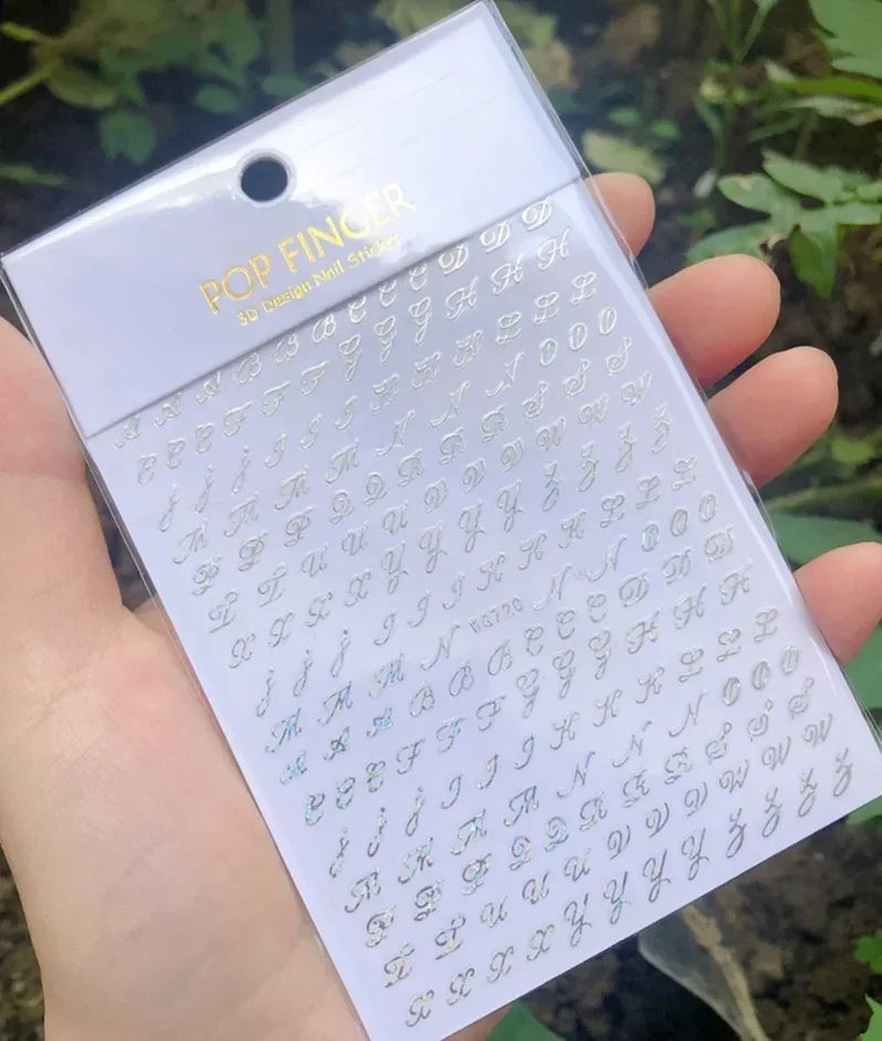 Numbers Decals Roman 26 English Alphabet 3D Self-adhesive Nail Art Decal Sticker Word Small Letter Nail Tattoos Decal Stickers