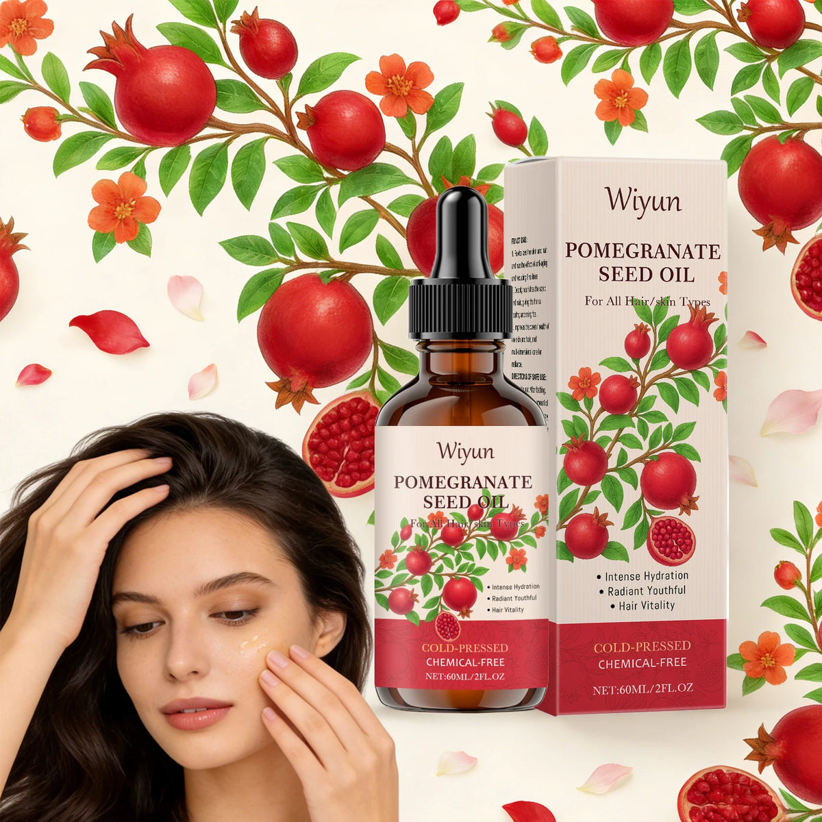 Pomegranate Seed Oil for Hair Skin Care Nourishing Scalp Increase Skin Elasticity Reduce Dryness Smoothing Cold-Pressed Body Oil