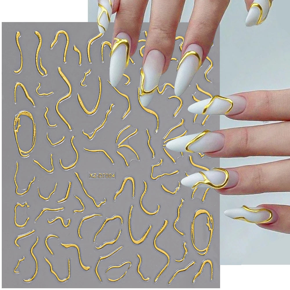 1pc Y2K-Inspired 3D Metallic Nail Stickers Geometric Marble & Bronzing Designs Nail Sliders Self-Adhesive Sparkling Manicure DIY
