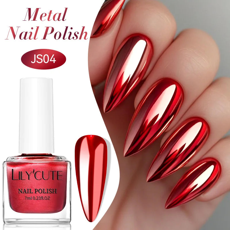 LILYCUTE 7ML Super Bright Silver Metallic Nail Polish No Need Lamp Quick Dry French Style Glass Bottle Manicure Nail Art Varnish