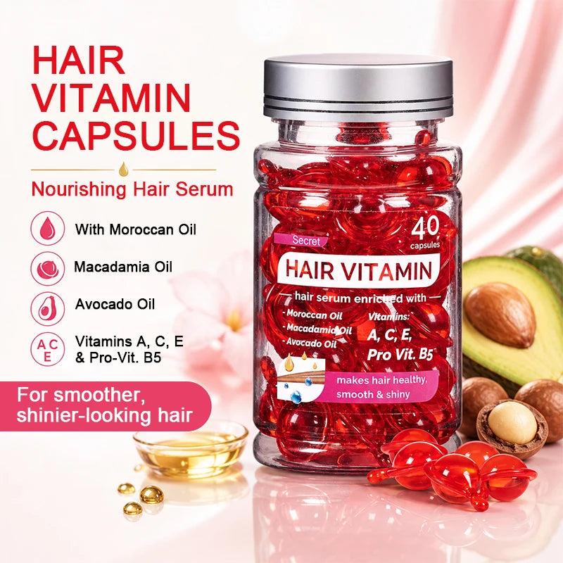 Amococo 6/8pcs Hair Vitamin Serum 40 Capsules Each Moroccan Oil Hair Oil Capsules Leave In Treatment with Macadamia Avocado Oil for Dry Frizzy Hair Smooth Shiny Hair Care