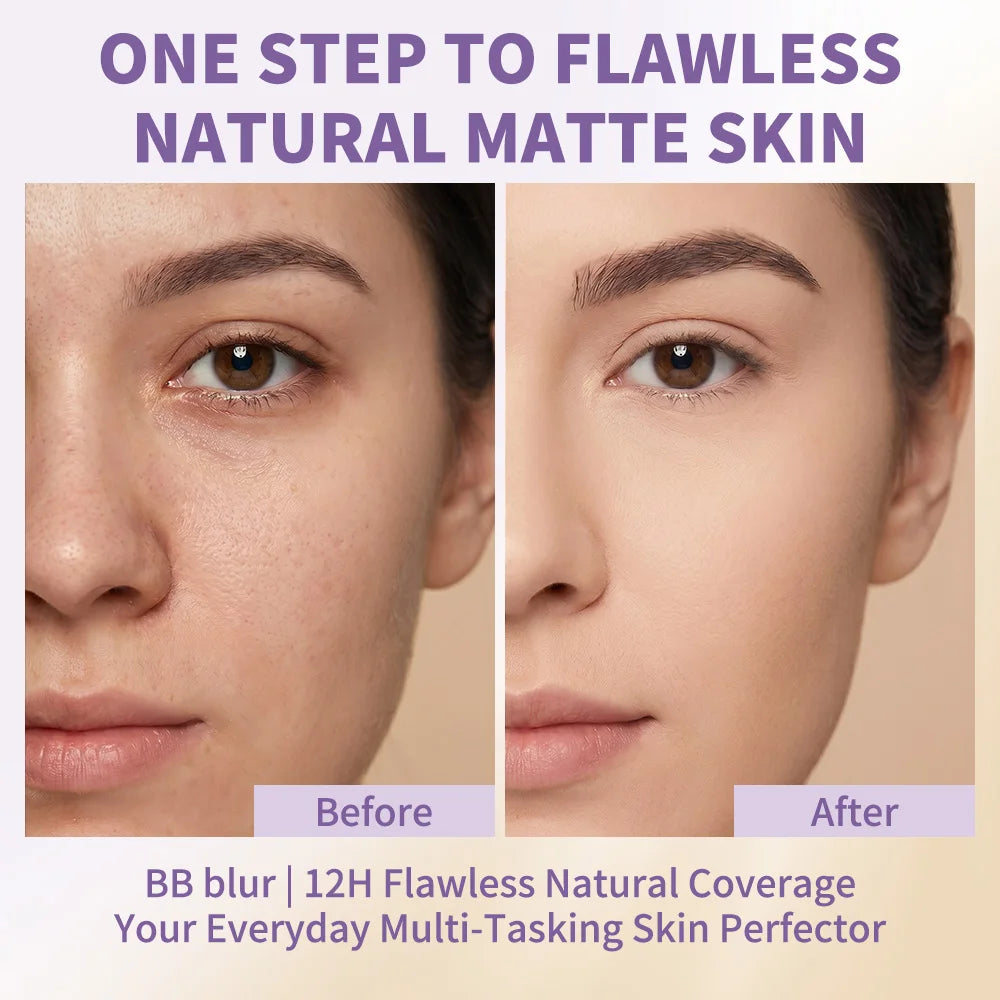 Matte Tinted Moisturizer BB Cream Long-Lasting Smooth Foundation Base Medium Coverage Blur Pores Even Skin Tone Non-greasy Makeu
