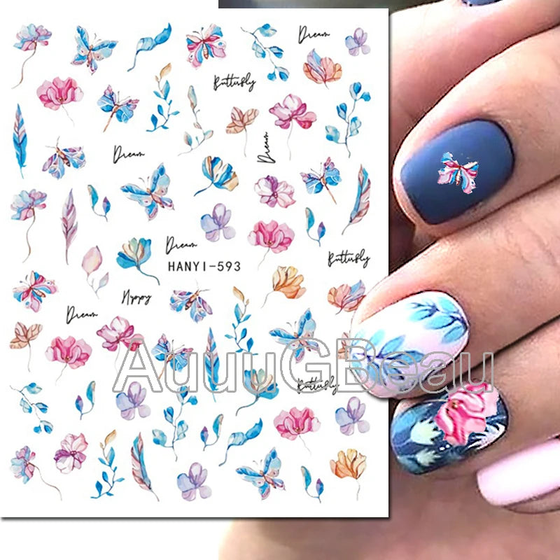 3d Nail Art Decals Geometric Lines Daisy Sunflowers Letters Adhesive Sliders Nail Stickers Decoration For Manicure