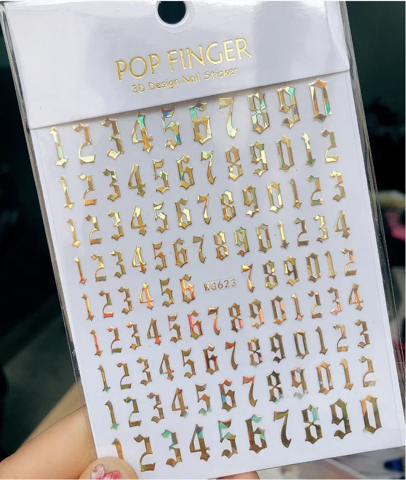 Numbers Decals Roman 26 English Alphabet 3D Self-adhesive Nail Art Decal Sticker Word Small Letter Nail Tattoos Decal Stickers