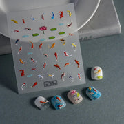 5D Koi Carp Nail Sticker Green Lotus Kawaii Red Carp Nail Slider for Manicure Relief DIY Acrylic Nails Fish Accessories Decal