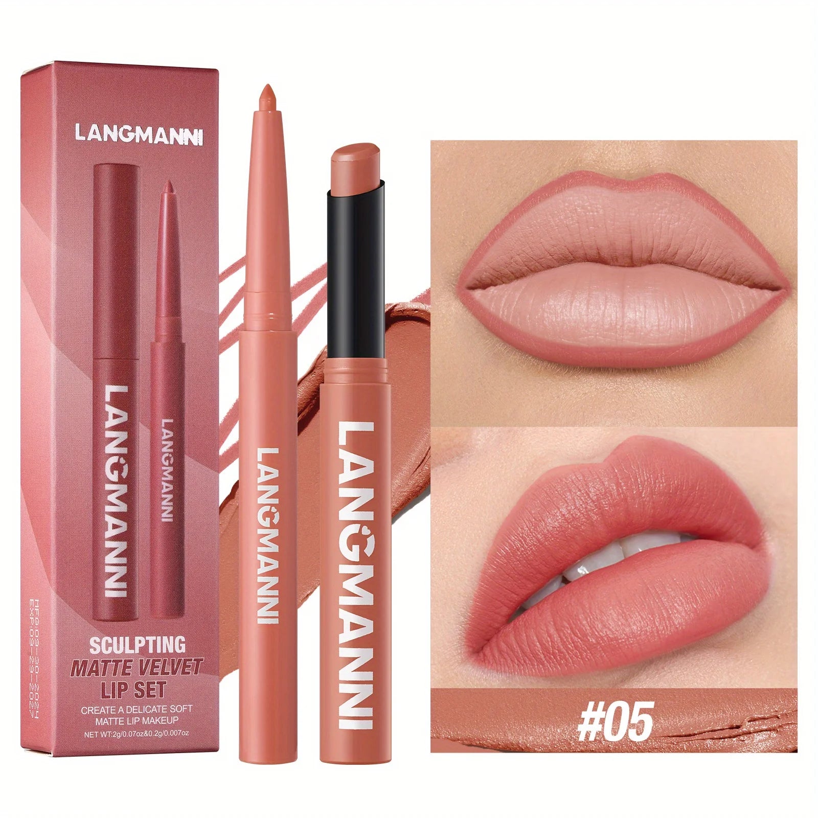 Oblique Rotating Matte Lipstick Lasting & Matte Lip Liner 2 Combination Set