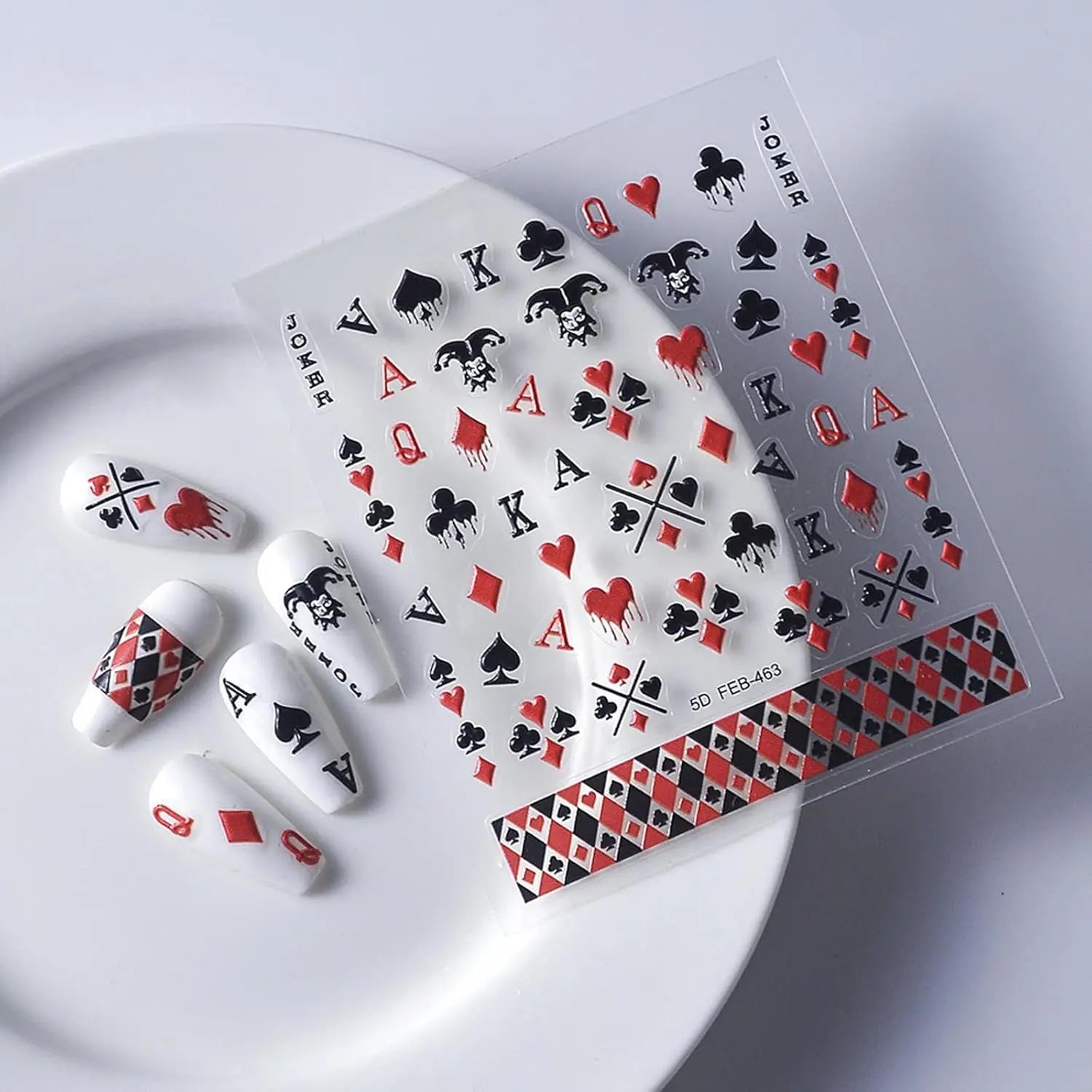 Poker Playing Card Nail Art Stickers 5D Embossed Nail Decoration DIY for Manicure Poker Suit Design Decals Self-Adhesive Supply
