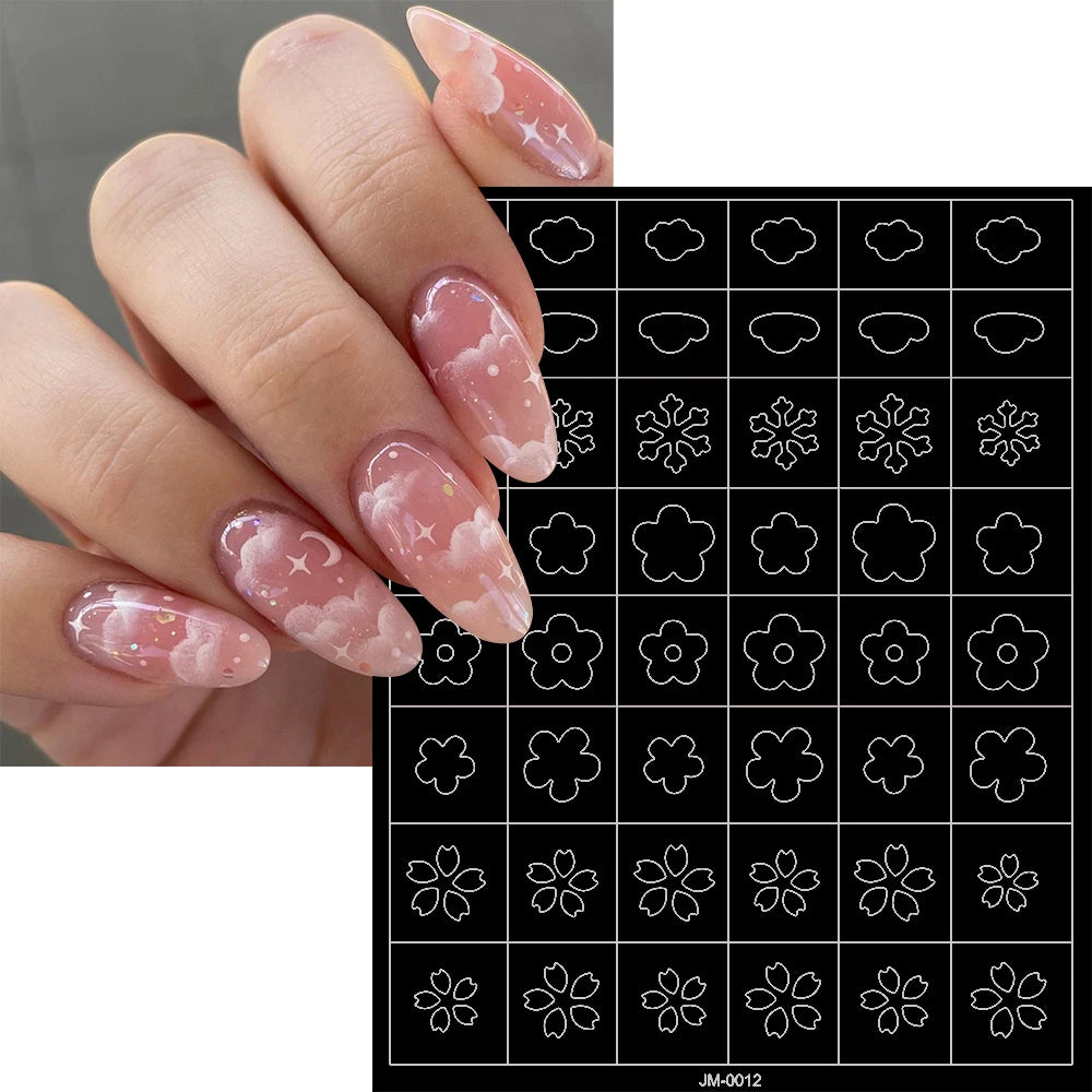 24 Patterns Airbrush Stencils Nail Art Stickers Hollow Butterfly/Flower/Bow/French Line Printing Templates Nail Decal DIY Tools