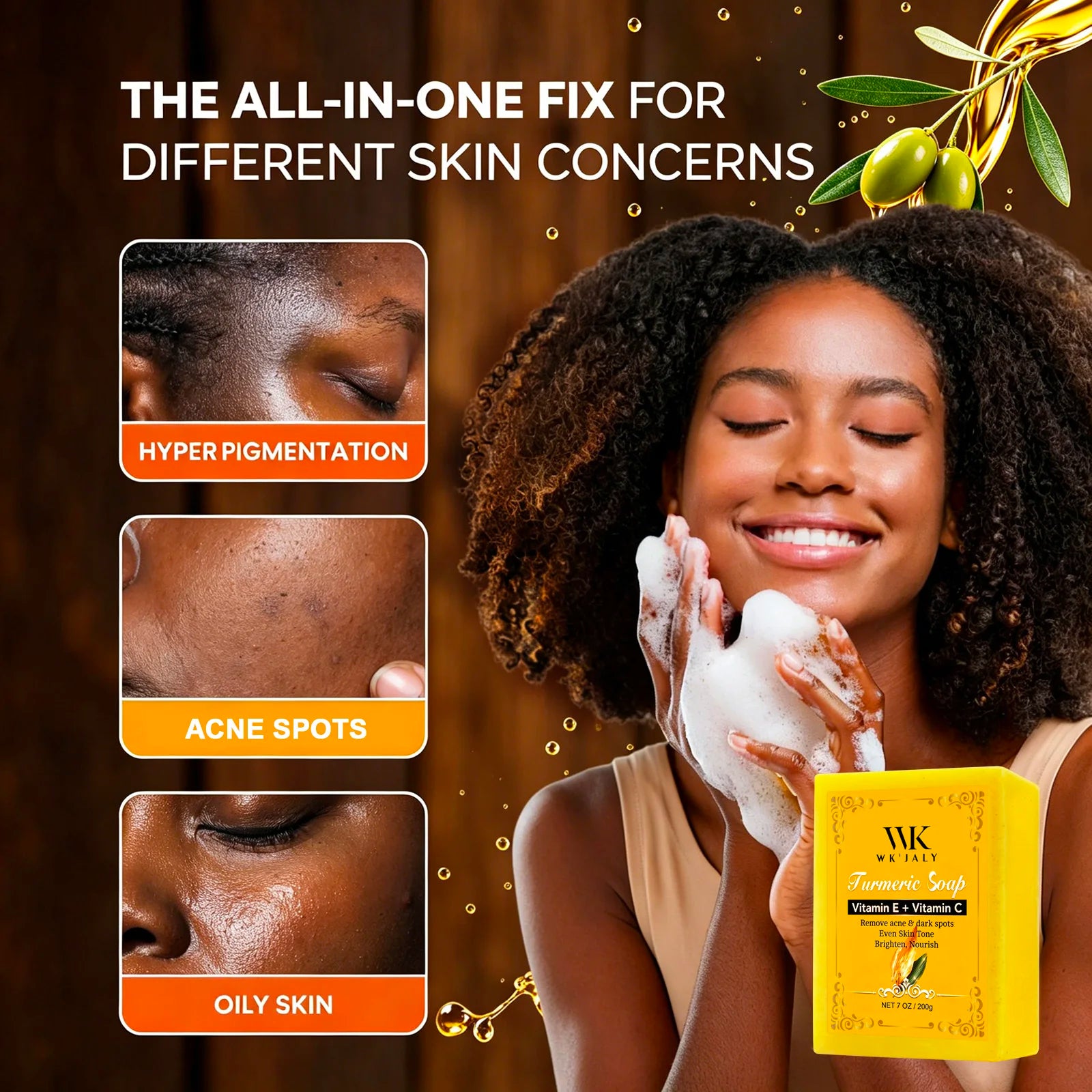 WK JALY Turmeric Glow Soap, Anti Acne, Spot, Whitening, Natural Nourishing & Hydrating, Gentle Daily Cleansing For All Skin Type