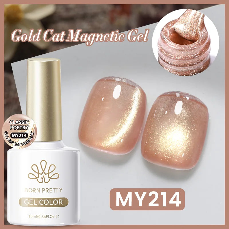 BORN PRETTY 10ml Autumn Gold Pink Glitter Cat Magnetic Gel Nail Polish Jelly Pink Semi Permanent Soak Off UV LED Varnish