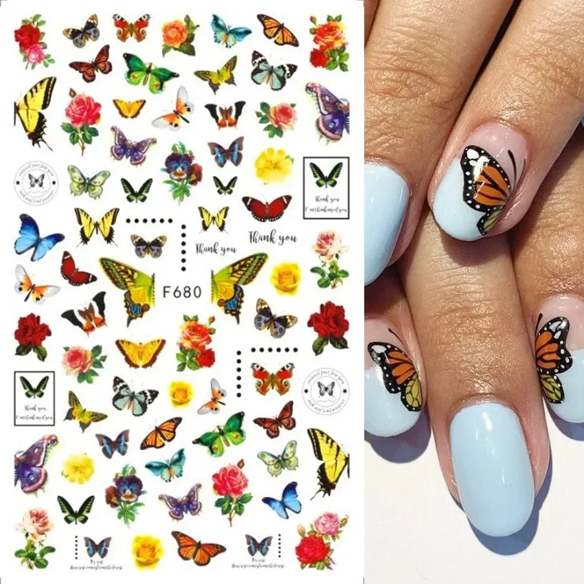 1PCS Black White Butterfly Laser Nail Stickers Y2K Nail Art Decoration Abstract Lines Bronzing Flowers Stickers For Nails