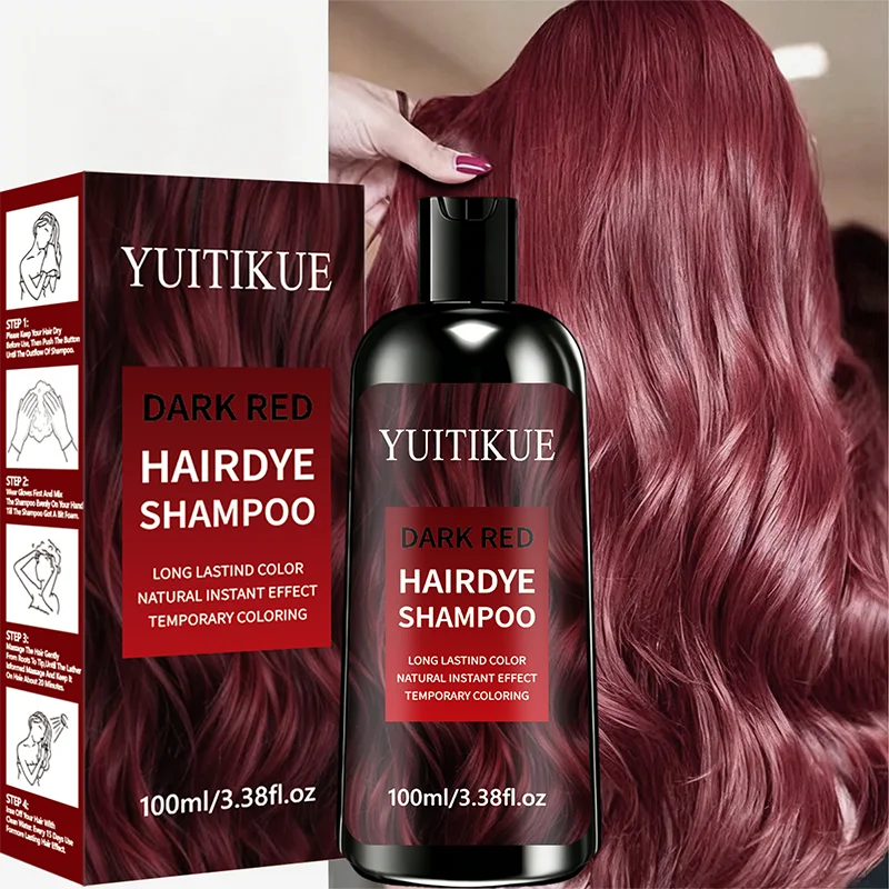 YUITIKUE Dark Red Hair Dye Shampoo 100ml Instant Temporary Coloring Long‑Lasting Vibrant Color Moisturizing Hair Color Shampoo