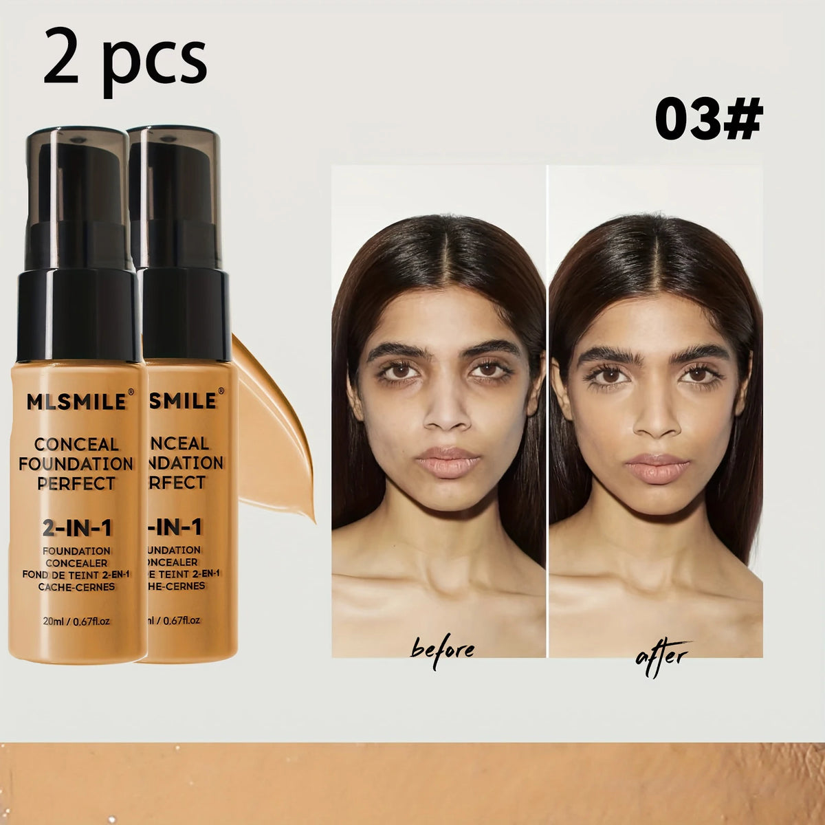 2-In-1 Oil Control Liquid Foundation And Conceal, Full Coverage Long Lasting Waterproof Foundation Makeup