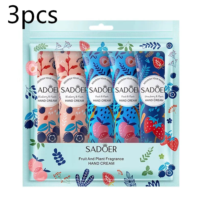 5Pcs/Pack Fruit Plant Fragrance Hand Cream Sets Moisturizing Lasting Repair Anti Dry Hand Lotion Sets Hands Skin Care Products