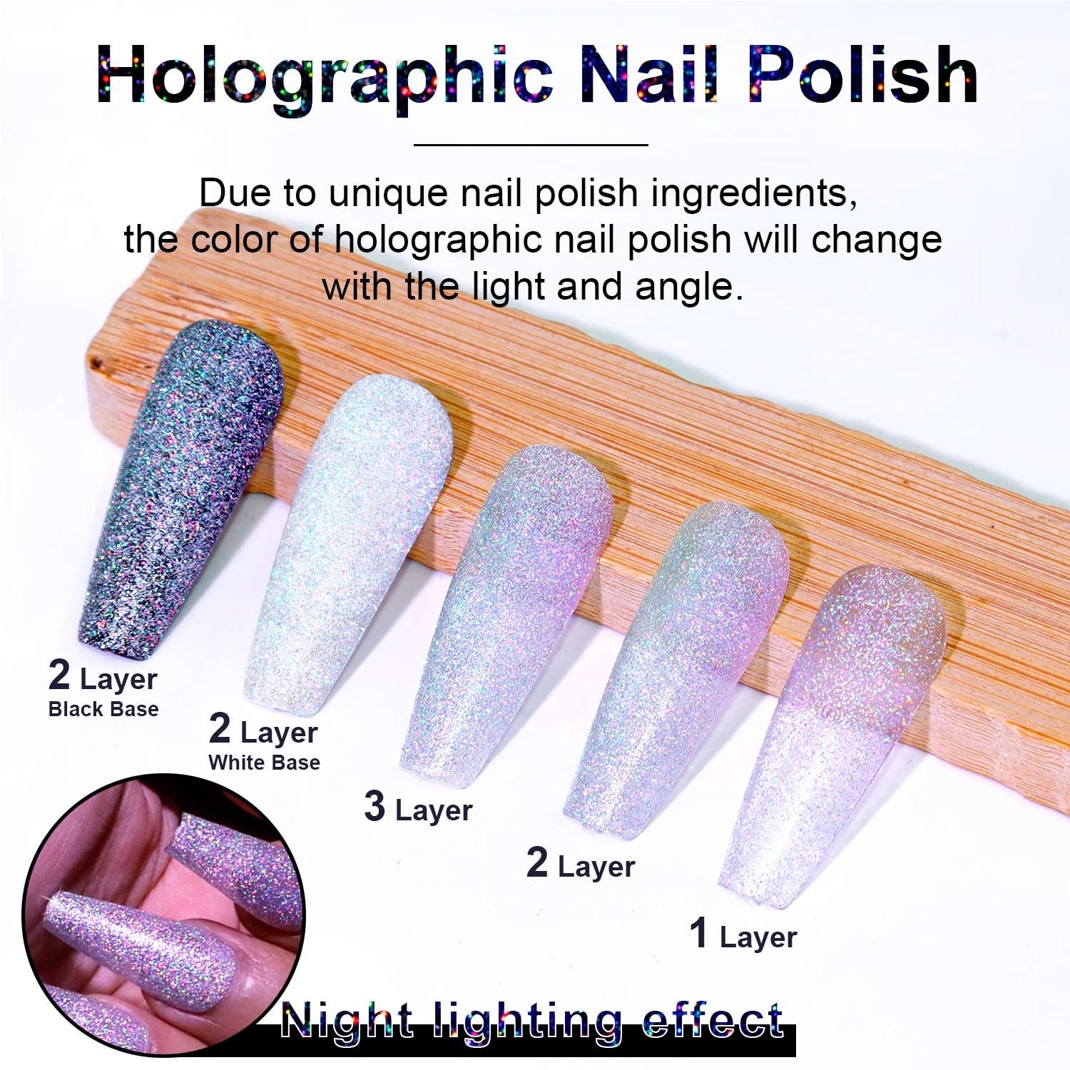 8ml Holographic Nail Polish,Silver Glitter Nail Polish Air Dry Fast,High Glossy Shiny Nail Pigment  ，Laser Iridescent Nail