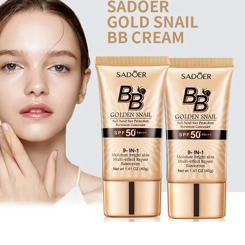 SPF50+ Gold Snail Sunscreen BB Cream Whitening Foundation Moisturizing Long Lasting Even Skin Tone Makeup Base Primer