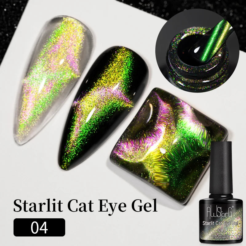 AWStorG Intense Rainbow Cat Eye Gel 5ml Holographic Laser Magnetic Nail Gel Soak Off UV LED Gel Polish Shiny Rainbow Manicur