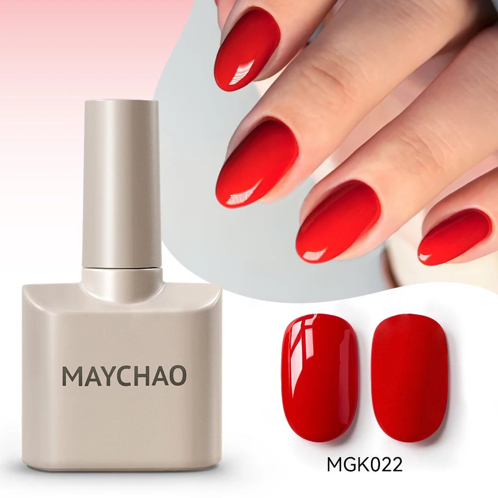 MAYCHAO Cherry Red Gel Nail Polish 12ml Glossy Semi Permanent Soak Off UV LED Frosted Gel Nails Base Painting Varnish