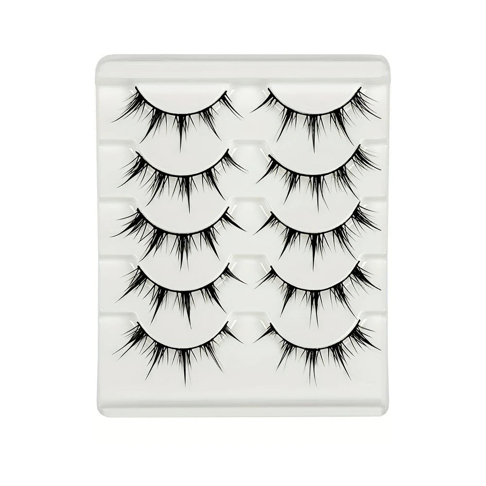 5 Pairs Manga Lashes Natural Look Wispy False Eyelashes Fluffy 3D Volume Spiky Anime Fake Eyelashes for Cosplay Daily Makeup