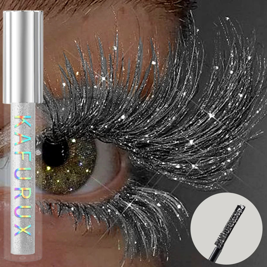 1pc Diamond Shine Waterproof Volume Curl Mascara Glitter Snow Effect,Smudge-proof  Eye Makeup for All Skin Types Women Cosmetics