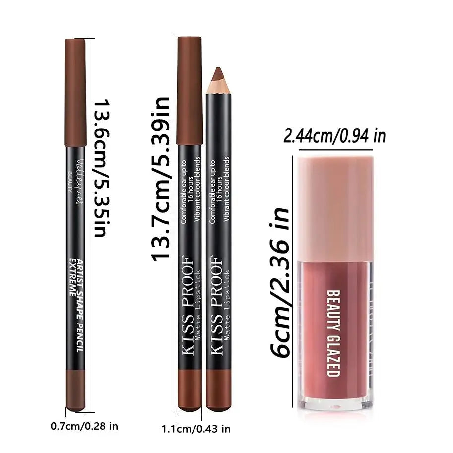 3pcs Lip Makeup Set,Matte Lip Liner+lipstick+Moisturizing Ip Oil,Defines Lips, Long-lasting Color, Waterproof and Sweatproof.