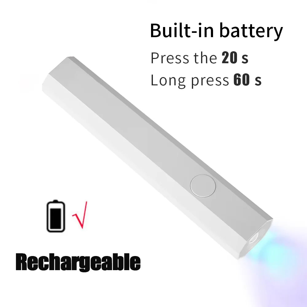 YIKOOLIN Rechargeable Handheld UV LED Nail Lamp 3W Portable Mini Gel Polish Dryer 2 Timer Setting USB Charging Manicure Tool Hom