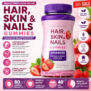 Biotin Gummie Strawberry Flavor with 6000Mcg Biotin & Vitamin Support Healthy Hair Skin and Nails 80pcs Nutritional Supplement
