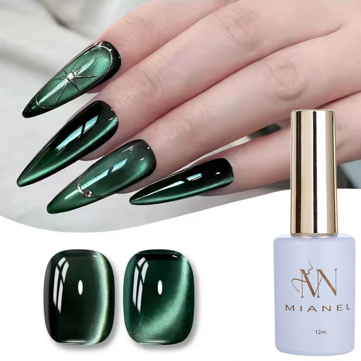 MIANEL 12ml Green Cat Magnetic Gel Nail Polish Spider Lily Varnish Soak Of UV Light Nails Nail Salon Winter Nails 1-21pcs