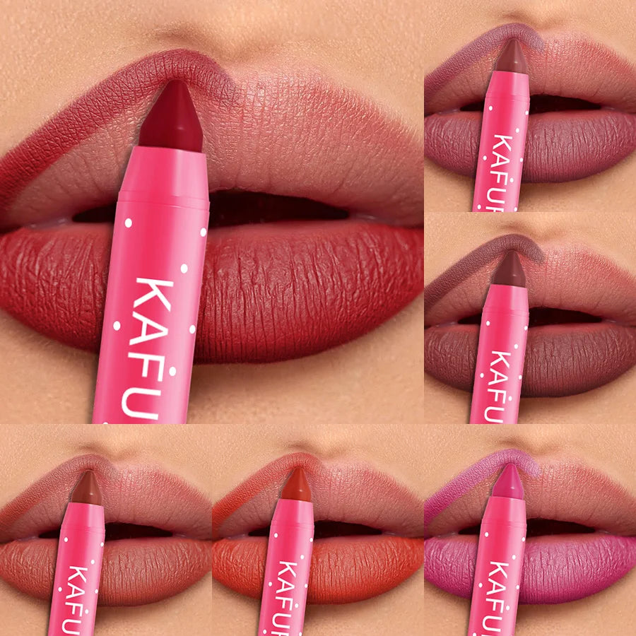 15 Colors Lipstick Pencil Waterproof Sexy Red Matte Contour Tint Lipstic Pen Long-lasting Lipliner Pen Non-stick Cup Lip Makeup