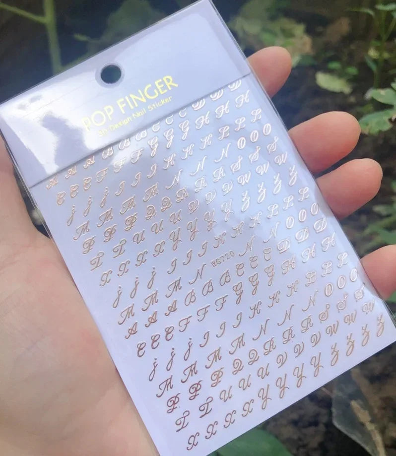 Numbers Decals Roman 26 English Alphabet 3D Self-adhesive Nail Art Decal Sticker Word Small Letter Nail Tattoos Decal Stickers
