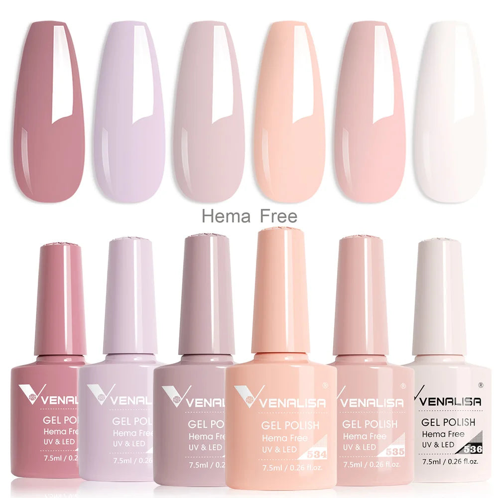 Venalisa Nail Gel Polish Kit HEMA TPO FREE Nude Pink Color Collection Self Leveling Full Coverage Nail Manicure Set 6Pcs Kit