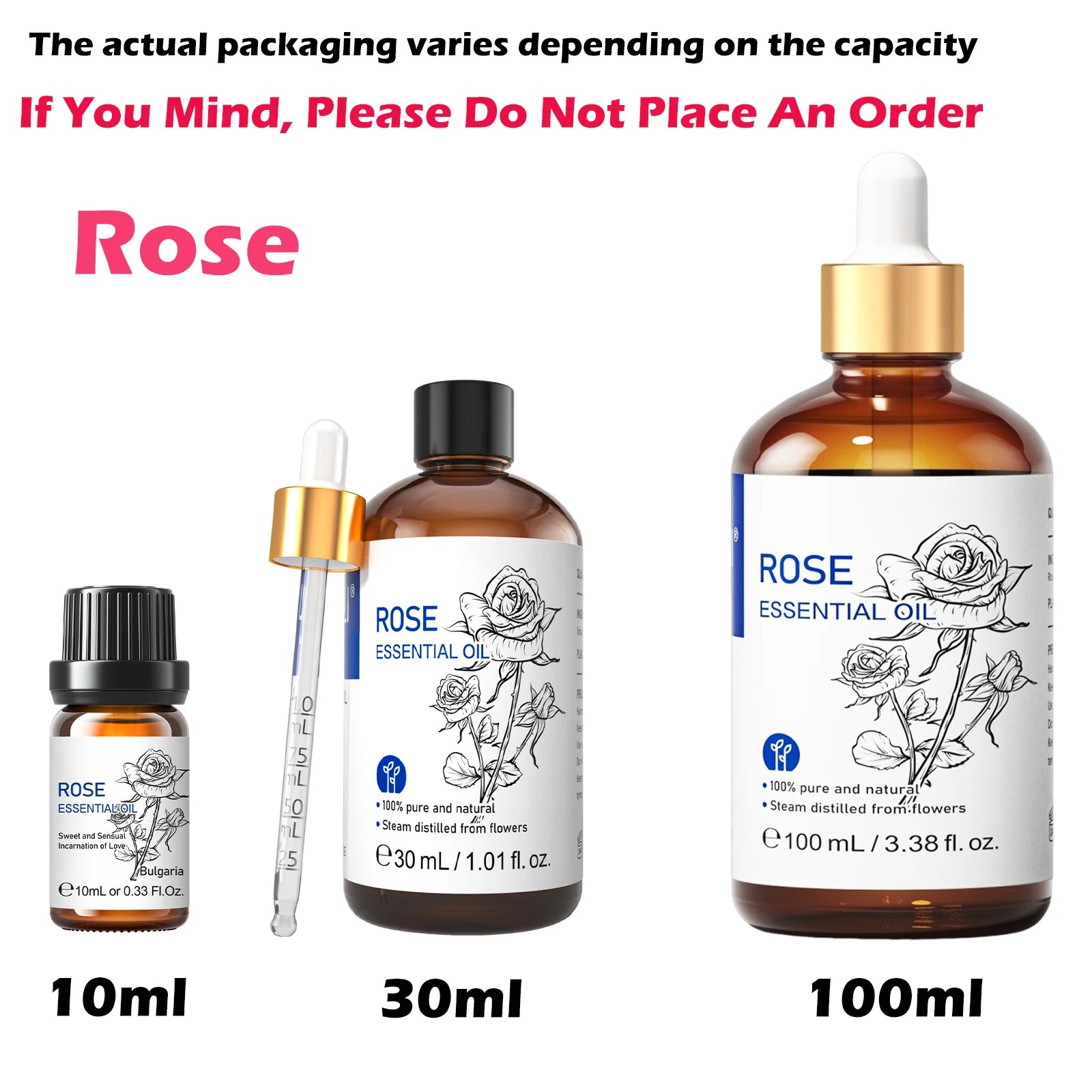 HIQILI 10/30/100ml Single Essential Oil, Lavender/Vanilla/Rose/Basil, Home Fragrance/Diffuser / Humidifier，100% Pure & Natural