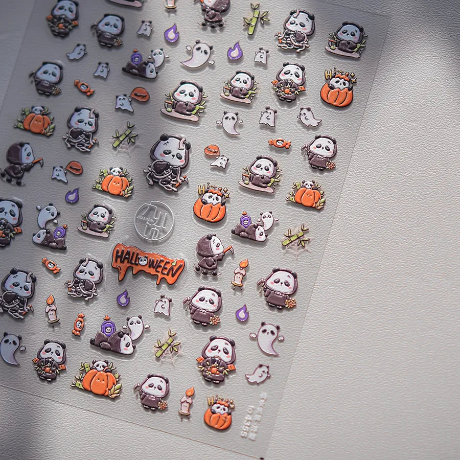 1pcs 5D Embossed Chinese Bamboo Panda Design Nail Art Kawaii Stickers Self-adhesive Transfer Nail Decorations Slider Decals DIY