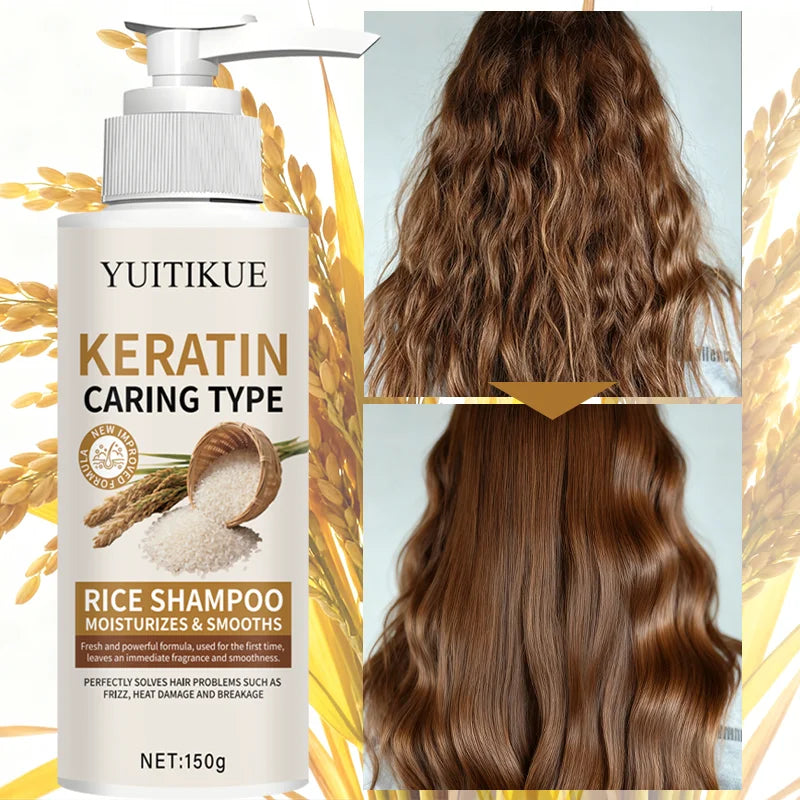 YUITIKUE Keratin Rice Shampoo 150g - Repairs Split & Damaged Hair, Moisturizes & Smooths, Delicate Foam for Fluffy Refreshment