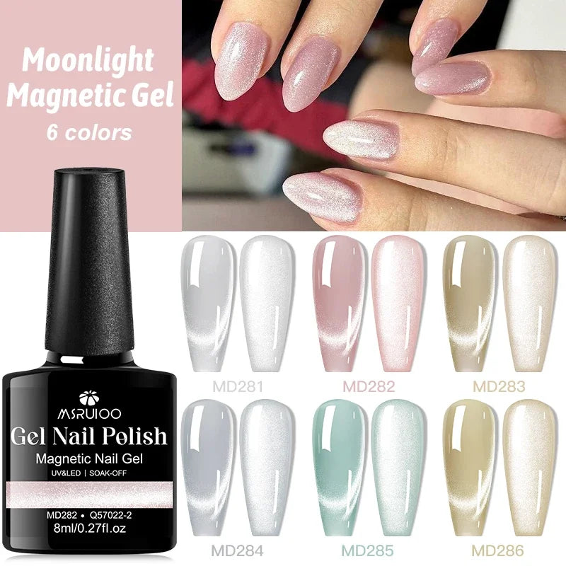 8ml Moonlight Cat Magnetic Gel Nail Polish Pink Silver Glitter Semi Permanent UV Gel Varnish Soak Off Nail Supplies Manicure