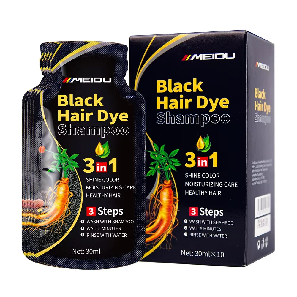 30mlx10pcs Natural Hair Dye Shampoo 3 IN 1 Quick Easy Covering White Grey Hair Cleaning Instant Coloring Nonirritating Hair Care