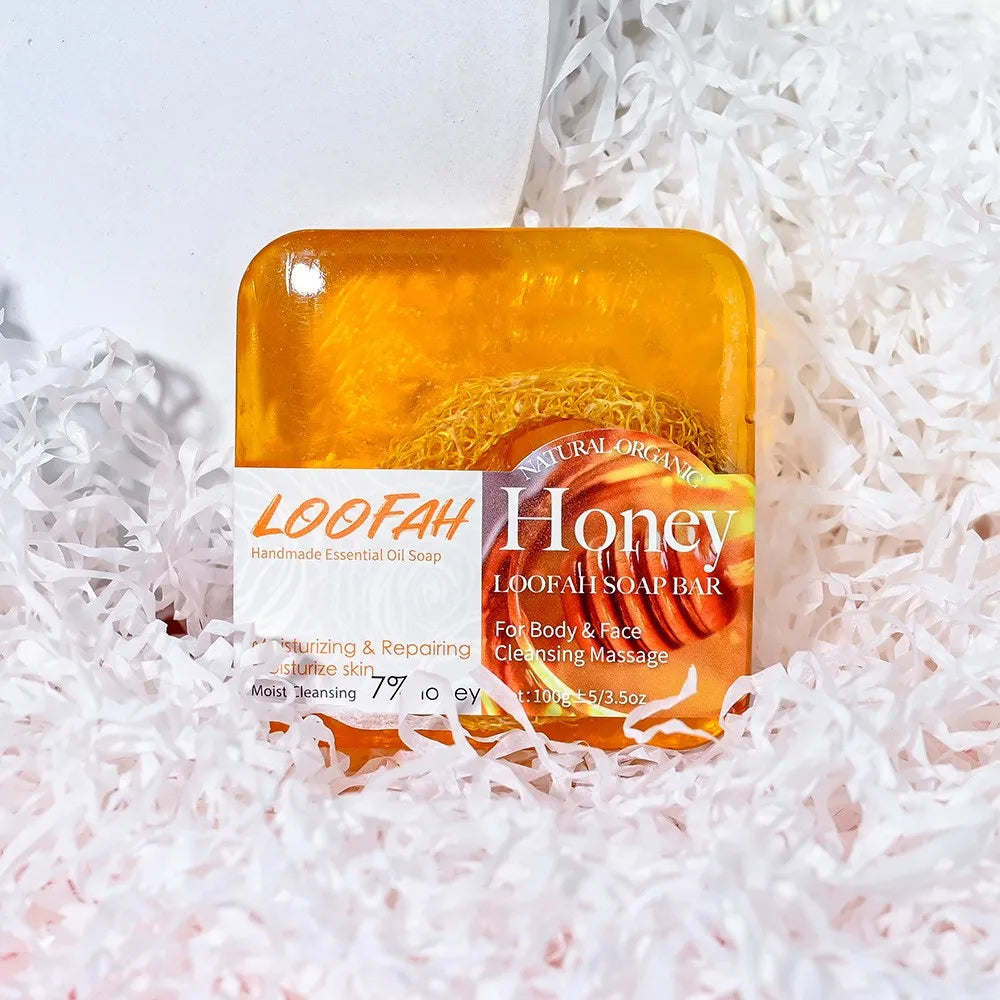 Facial Honey Loofah Soap Acne Treatment Tea Tree Lemon Rose Whitening Handmade Eco-friendly Sponge Honey Loofah Soap