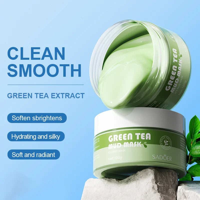 SADOER Ginger Green Tea Mud Masks Face Moisturizing Whitening Anti Wrinkle Remove Blackhead Facial Masks Clay Skin Care