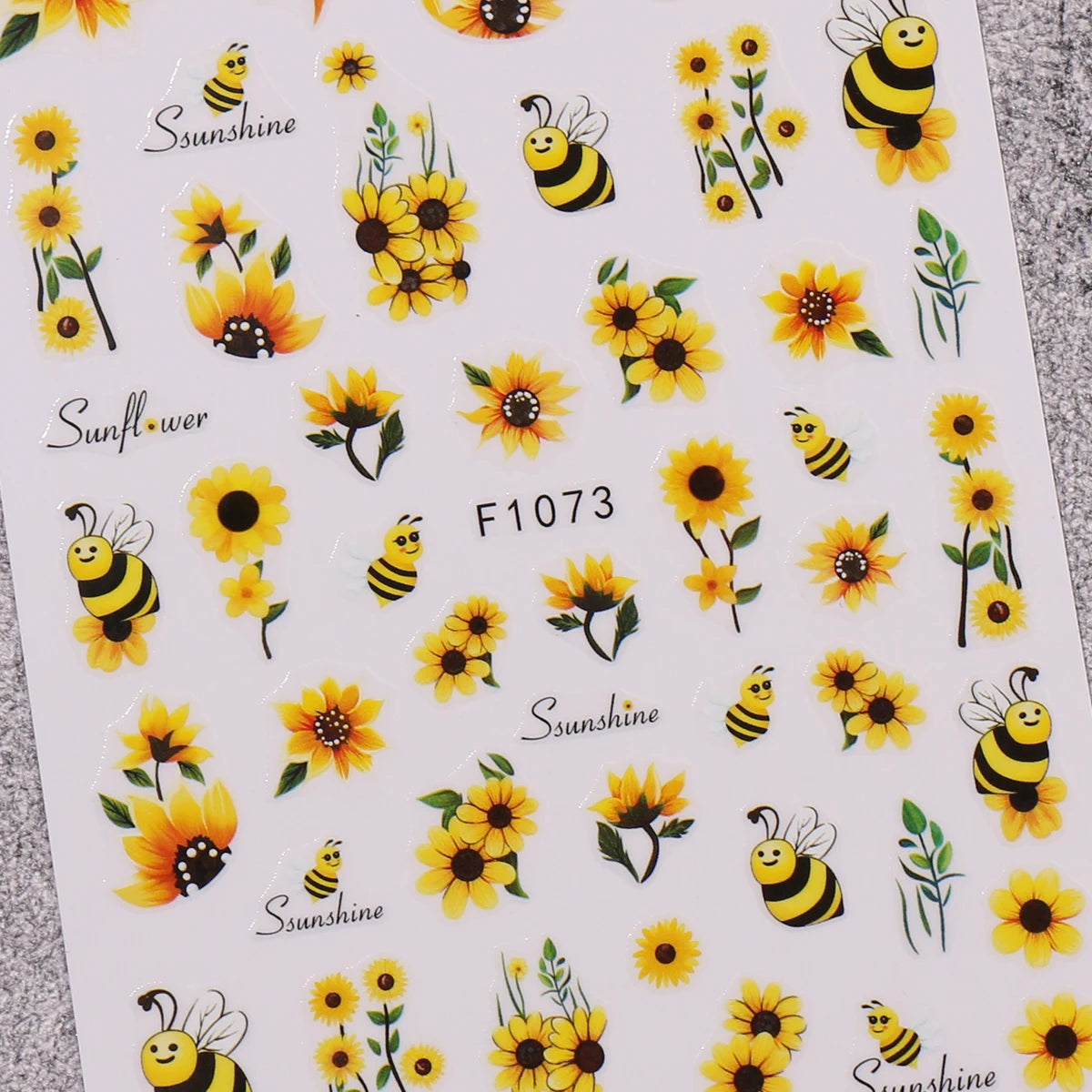 2 Spring and summer bee sunflower nail stickers, easy to apply for nail decoration DIY, gifts, party and wedding makeup styling