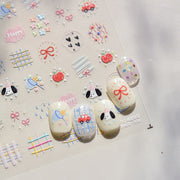 1pcs Japanese Cute Graffiti Lines Nail Art Stickers 5D Embossed Butterfly Rabbit Nail Art Accessory Stickers Self Adhesive Decal