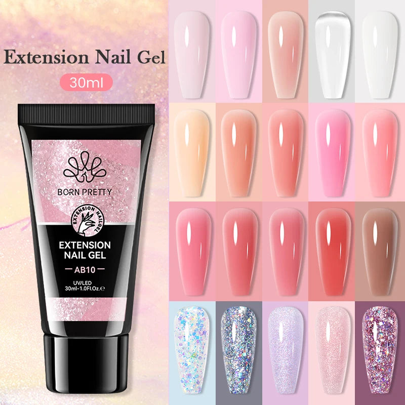 BORN PRETTY 30ml Nail Extension Gel Glitter Soak Off Nail Acrylic Crystal Building UV Gel for Nails Quick Extension Manicure