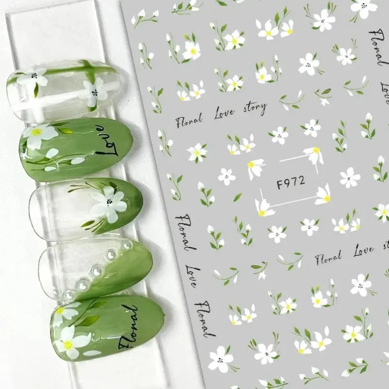 Cherry Blossom 3D Nail Stickers White Flower Petals Nail Art Decals Elegant Wedding Design Spring Sakura Manicure Slider Decor