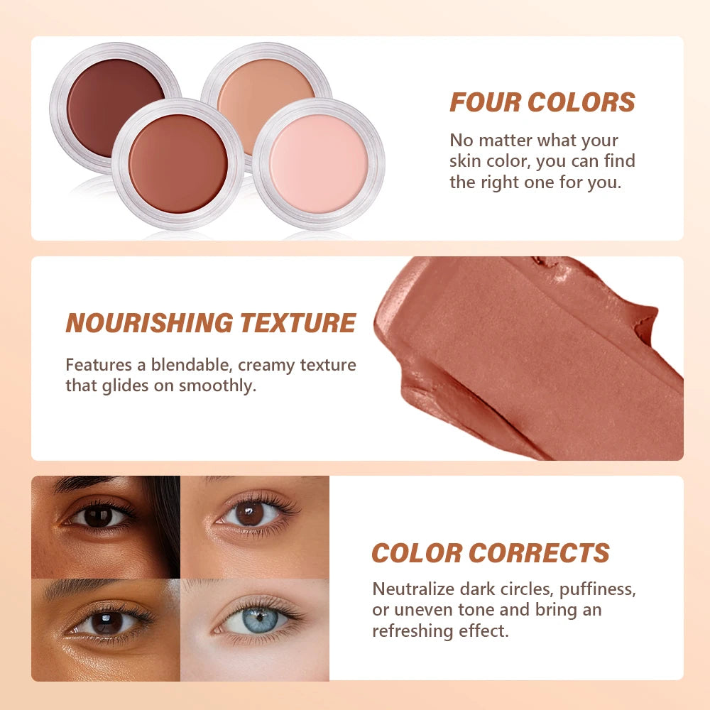 Lakerain Eye Concealer with Brush Durable 3D Shaping Cream for Dark Circles Age Lines Spot Covering Long-lasting Makeup