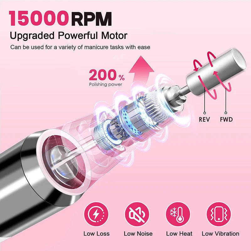 Upgraded Electric Nail Drill Cordless 12 Drill Bits 4000mAh Fast Charging Salon Grade Portable Manicure Pedicure Efficient Tool